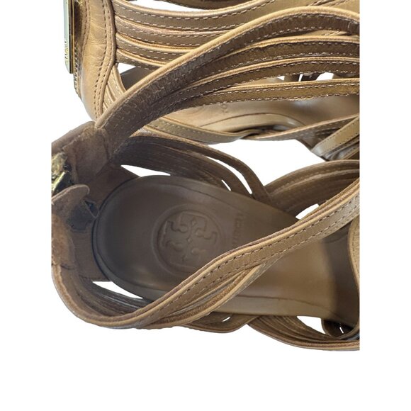 Tory Burch Liv Cage Gladiator Shoes Brown Leather Zipper Heels Open Toe Size 8M - Picture 7 of 11